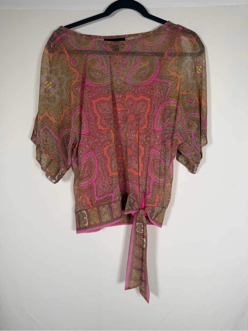 Vintage Y2K Sheer Paisley Tie-Front Top in Pink and Olive‎